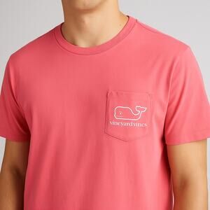 Vineyard Vines Men Crewneck Whale Logo Pocket T-Shirt Pink